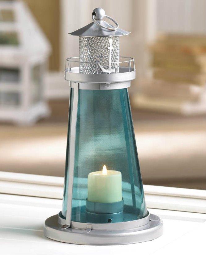 Tinted Glass Lighthouse Candle Lantern