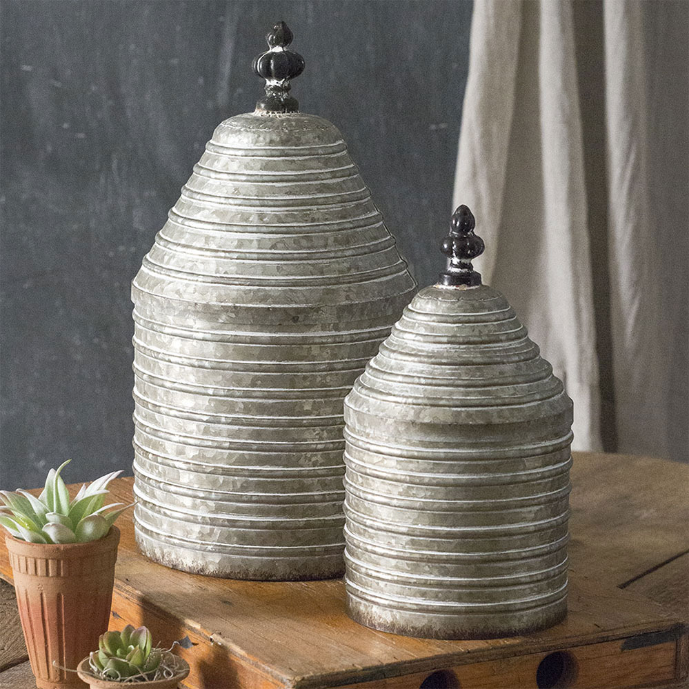 Set of Two Ribbed Canisters with Lids