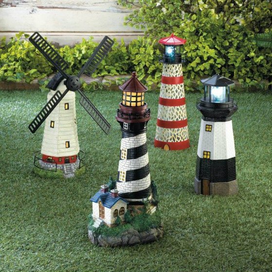 Solar Lighthouse Garden Statue with Rotating Light