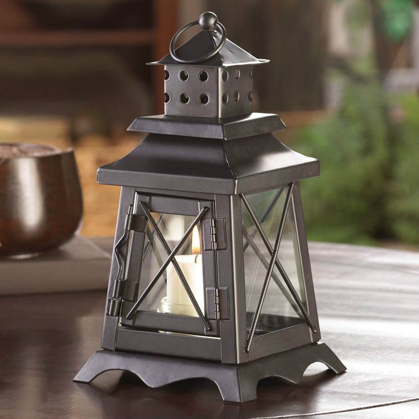 Black Lighthouse Style Candle Lantern - 9 inches