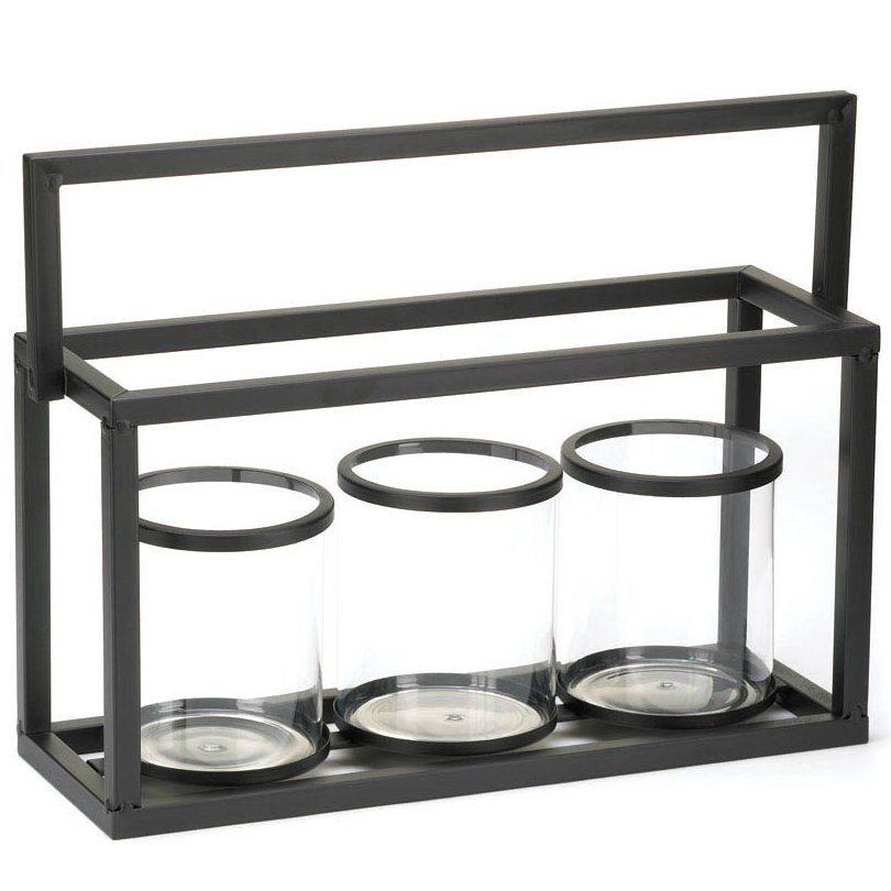 Iron and Glass Rectangular Triple Candle Holder