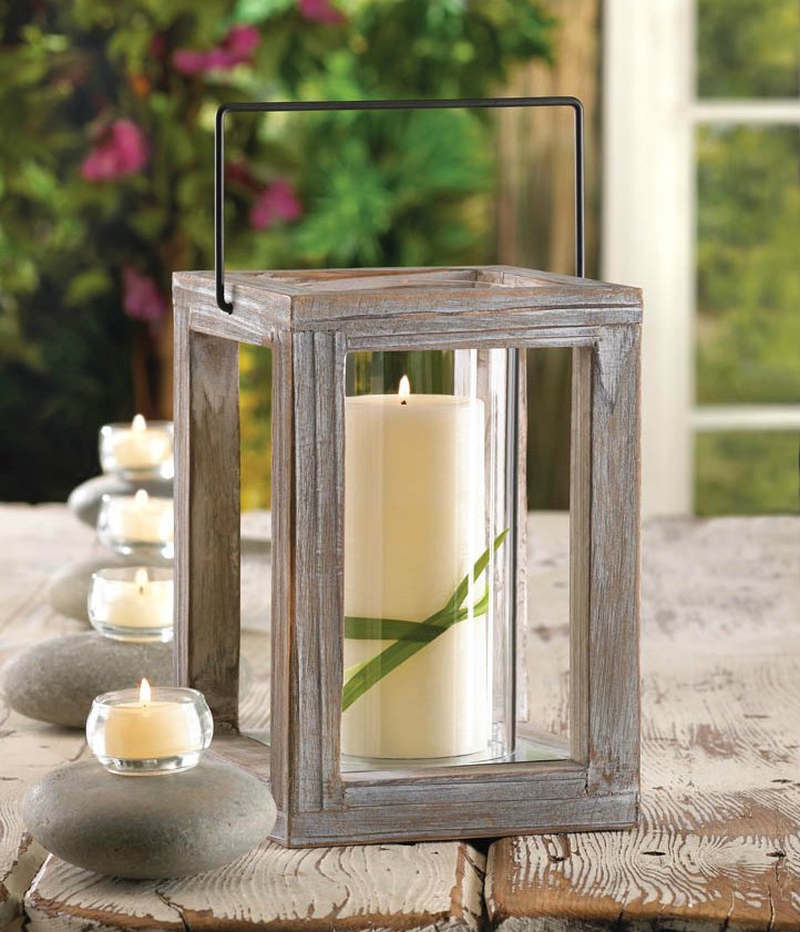 Rustic Wood Natural Candle Lantern - 9 inches