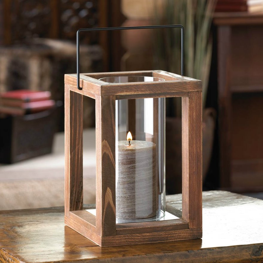 Rustic Wood Brown Candle Lantern 9 inches