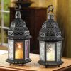 Multi-Colored Glass Moroccan Candle Lantern - 10 inches