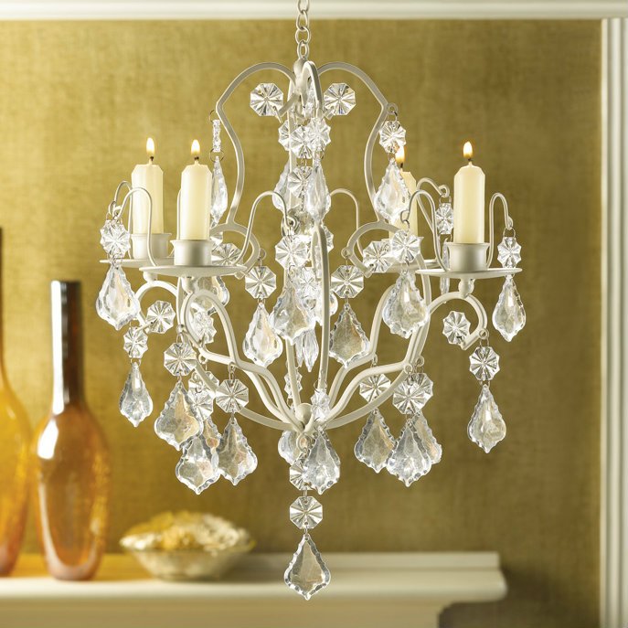 Jeweled Ivory Candle Chandelier