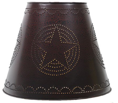 8" x 15" x 12" Tin Washer Top Lamp Shade - Star - Crackle Black/Red