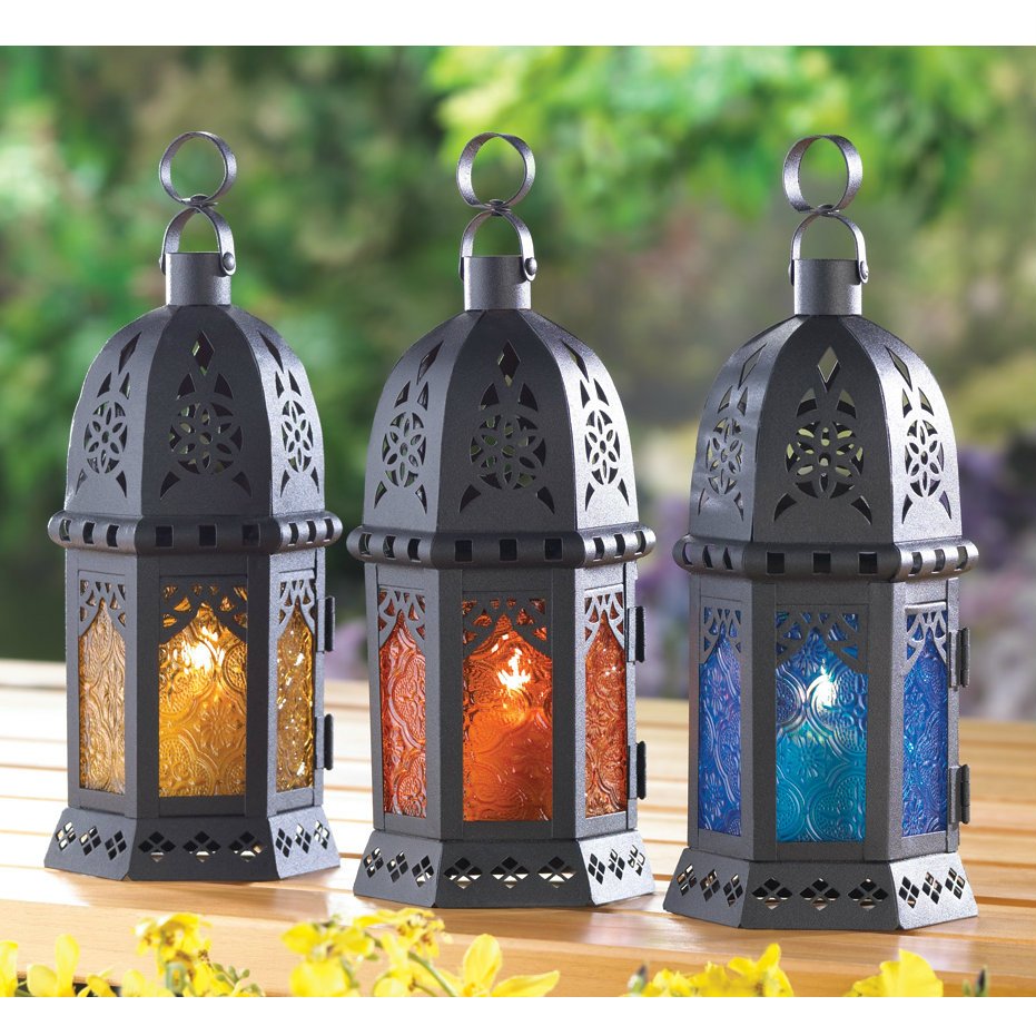 Yellow Glass Domed Candle Lantern 10.25 inches