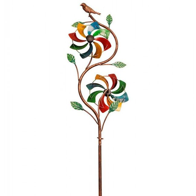 4-Foot Double Pinwheel Rainbow Garden Windmill Stake
