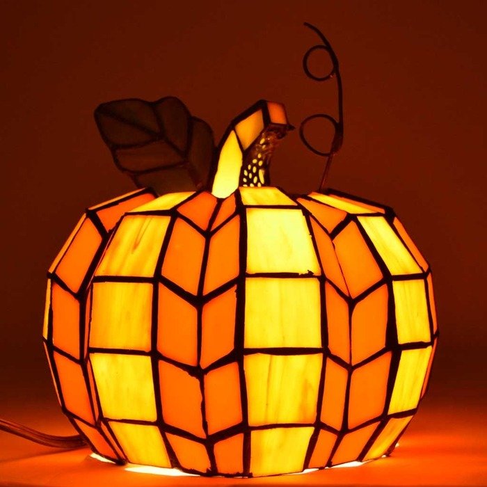 9" H Patch the Pumpkin Stained Glass Accent Lamp