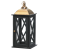 Black Wood Candle Lantern with Bold Metal Top - 21 inches