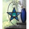 Blue Glass Hanging Star Candle Lantern