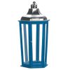 Blue Wood Candle Lantern with Stainless Steel Top - 24 inches