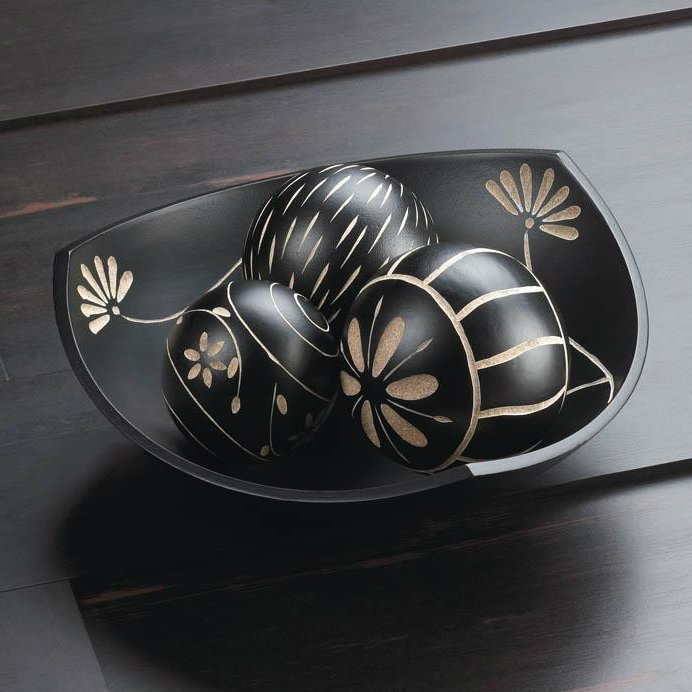 Carved Wood Bowl and Balls Set