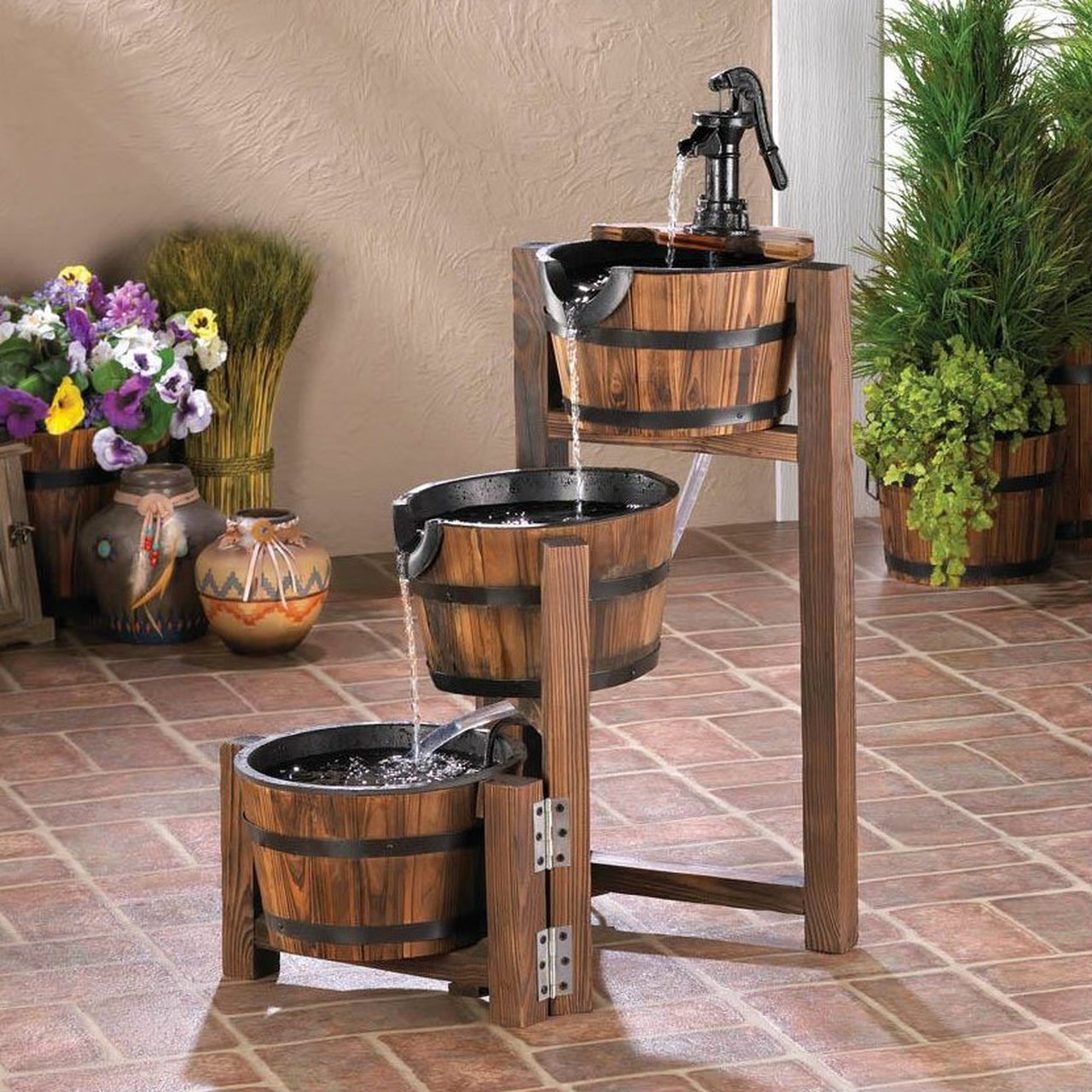 Cascading Apple Barrels Garden Fountain