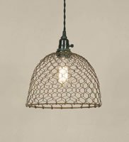 Chicken Wire Dome Pendant Light - Primitive Rust