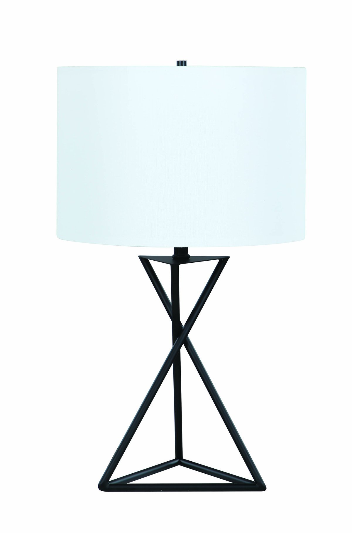 Contemporary Style Metal Table Lamp With Drum Shape Fabric Shade, White And Black - BM196751