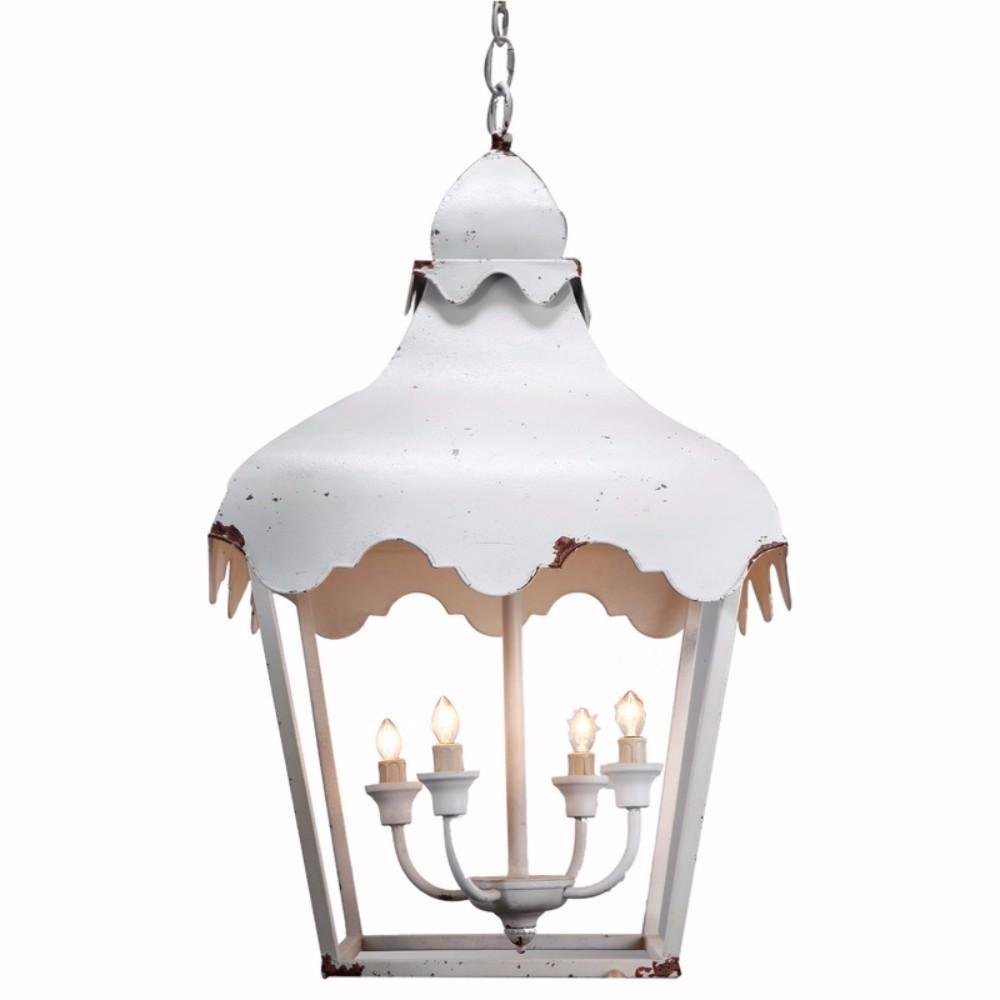 Cottage Shaped 4- Light Metal Chandelier, White