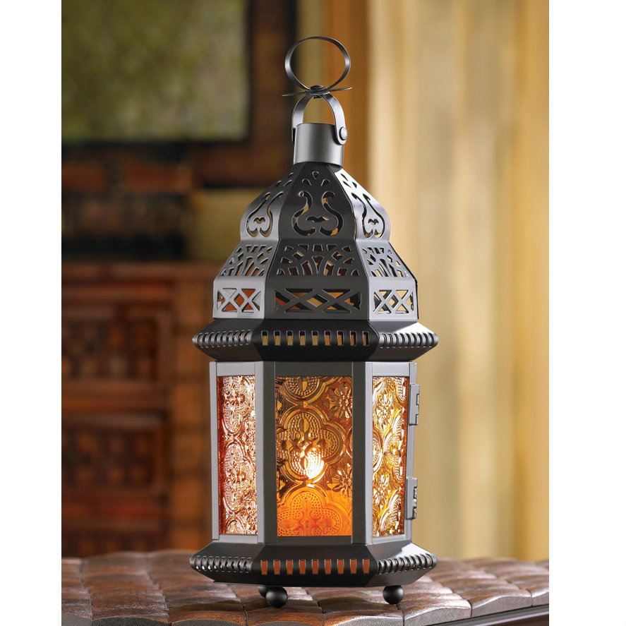 Sunset Orange Moroccan Candle Lantern - 10 inches
