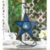 Blue Glass Hanging Star Candle Lantern