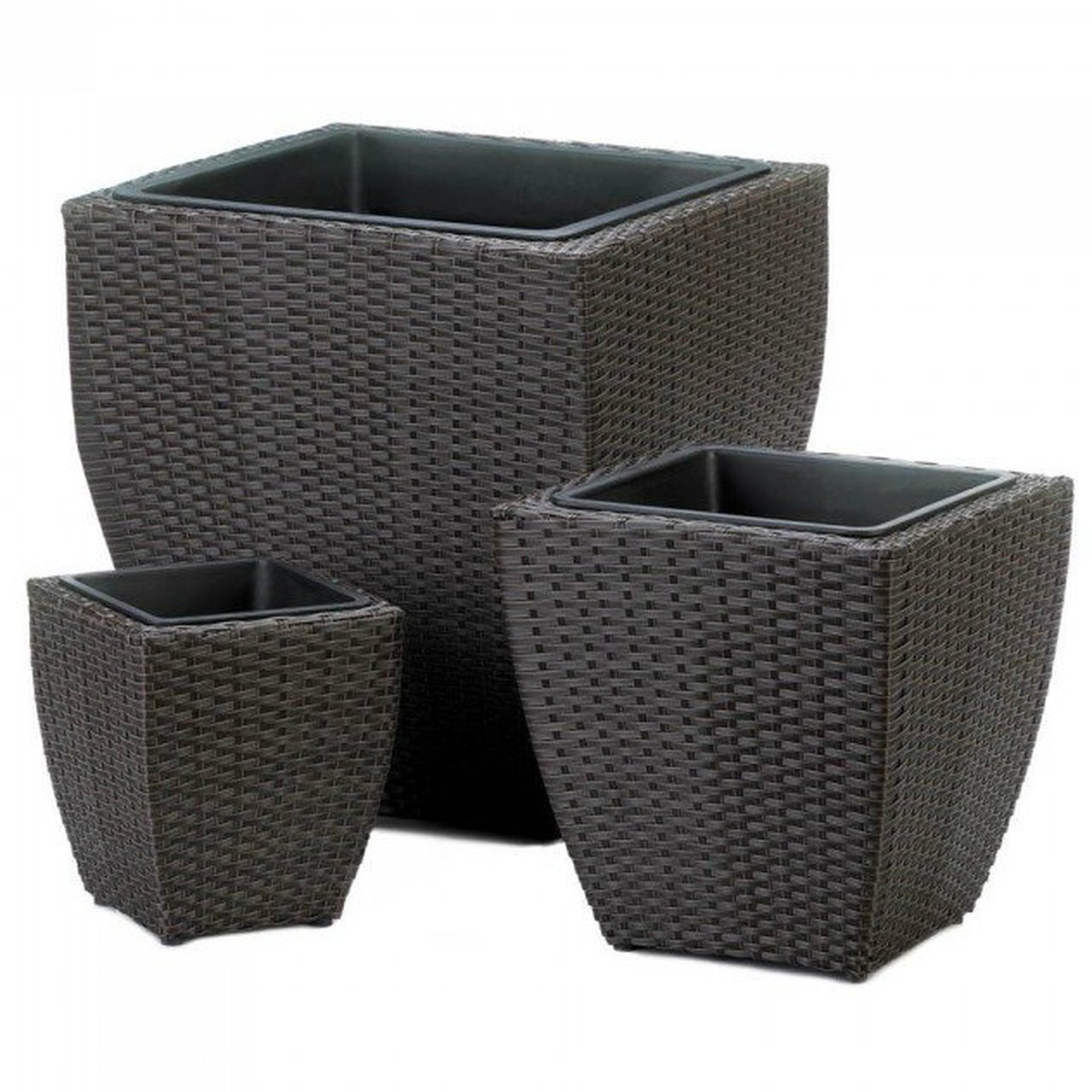 Dark Brown Wicker-Look Planter Set