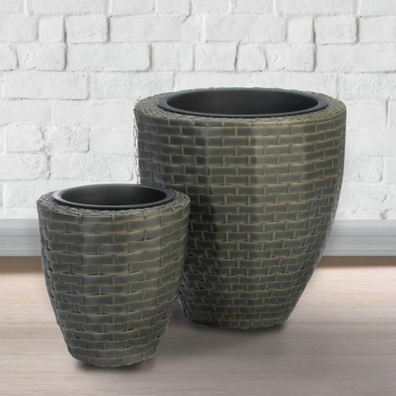 Dark Gray Monterey Woven Round Planter Set