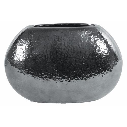 Elegant Ceramic Elliptical Vase Hammered- Silver- Benzara
