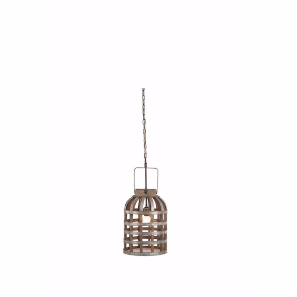 Exquisite Metal And Wood Hanging Lamp, Brown And Silver