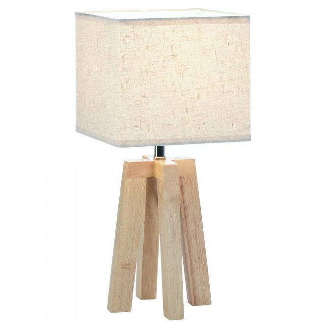 Geometric Four-Legged Wood Lamp with Square Shade