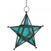 Glass Star Hanging Candle Lantern - Blue