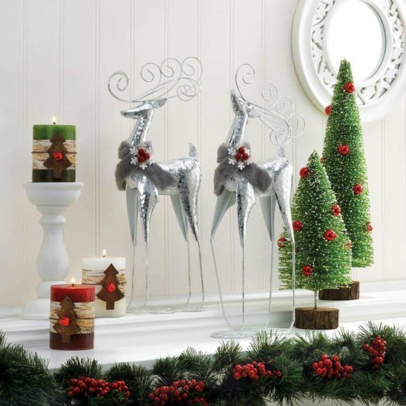 Glitter Christmas Tree with Red Ornaments 12.5 inches