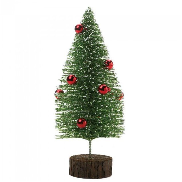 Glitter Christmas Tree with Red Ornaments 12.5 inches