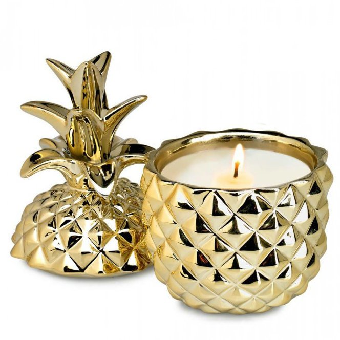 Gold Ceramic Pineapple Scented Candle