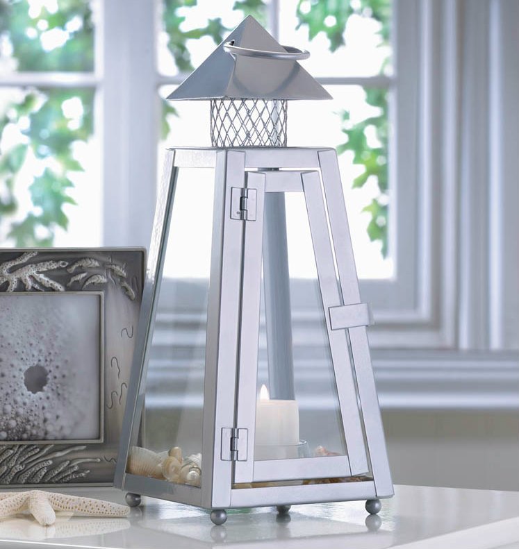 Gray Pyramid Candle Lantern - 11.5 inches