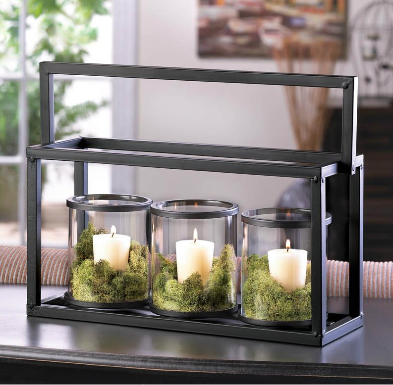 Iron and Glass Rectangular Triple Candle Holder