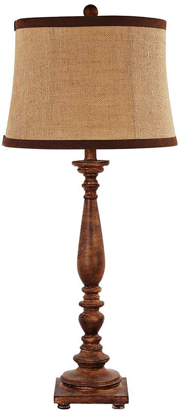 Liberty Wood Stained Table Lamp with Burlap Shade