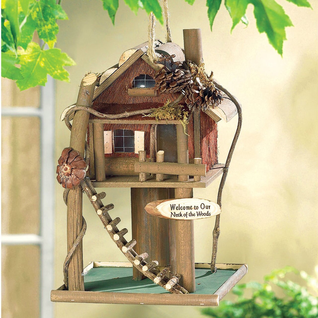 Log Cabin Treehouse Bird Feeder