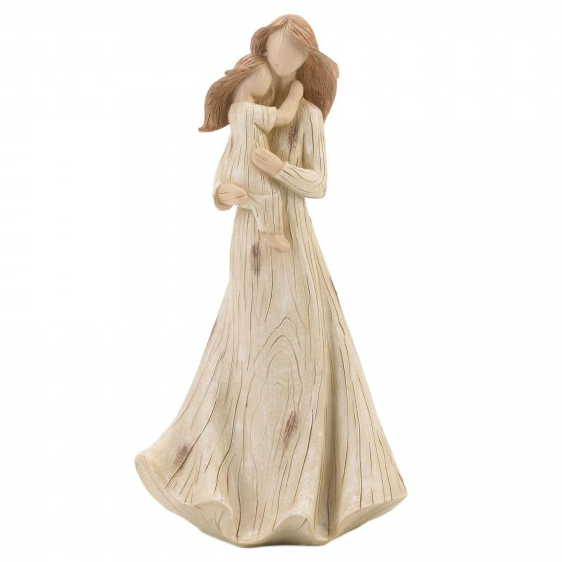Mother and Daughter Carved-Look Figurine