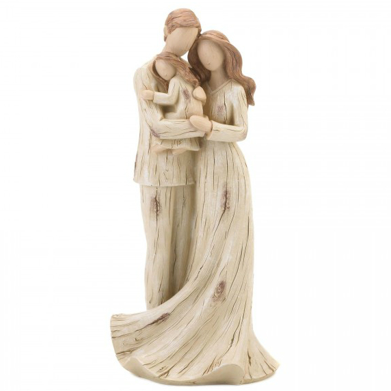 Parents and Daughter Carved-Look Figurine