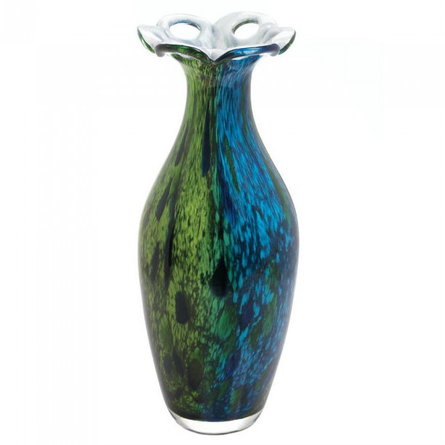 Peacock-Inspired Blooming Art Glass Vase