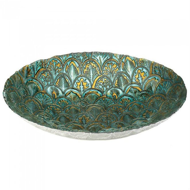 Peacock-Inspired Decorative Glass Bowl