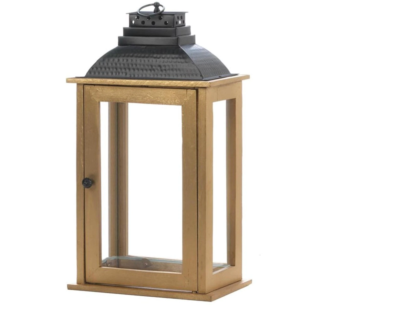 Rectangular Wood Candle Lantern with Black Metal Top - 19 inches