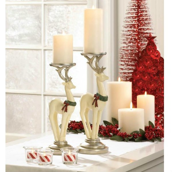 Reindeer Pillar Candle Holder 12 inches