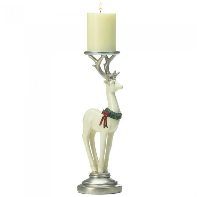 Reindeer Pillar Candle Holder 13 inches