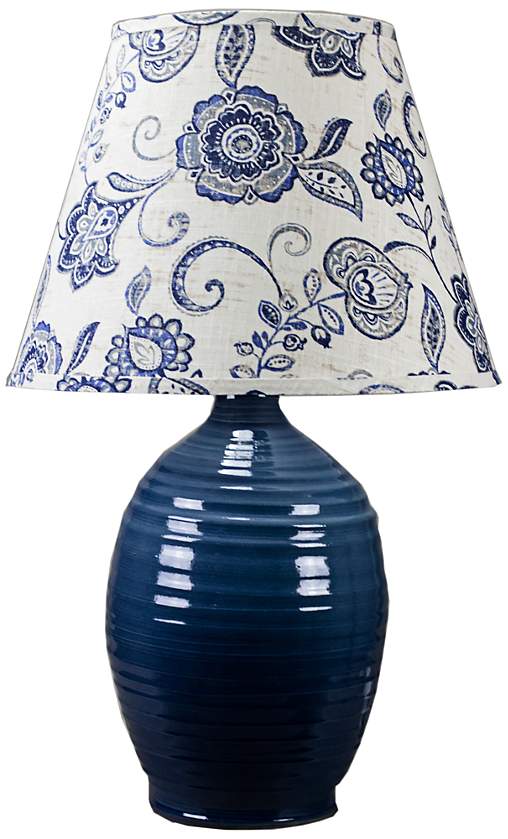 Ridges Ceramic Table Lamp Blue Cottage Lily Blue Shade