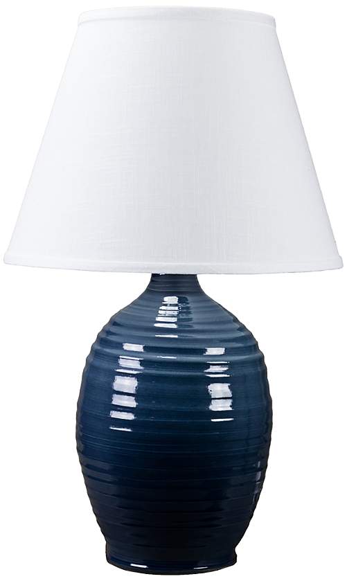 Ridges Ceramic Table Lamp Blue   White Linen Shade