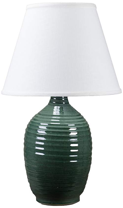 Ridges Ceramic Table Lamp Green White Linen Shade