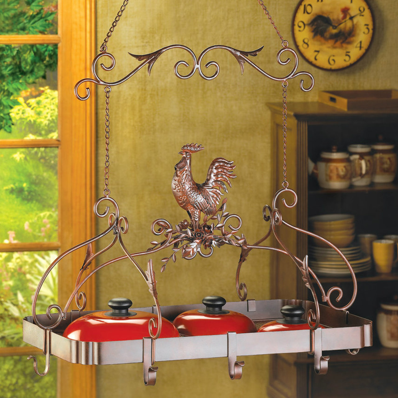 Rooster Iron Overhead Kitchen Rack