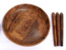 Round Wooden Folding Table With Burn Finish, Brown