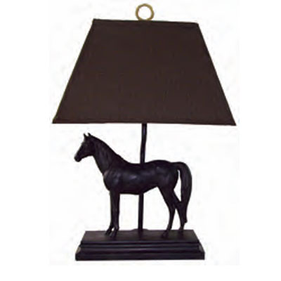 Run For The Roses Horse Table Lamp with Brown Herringbone Shade