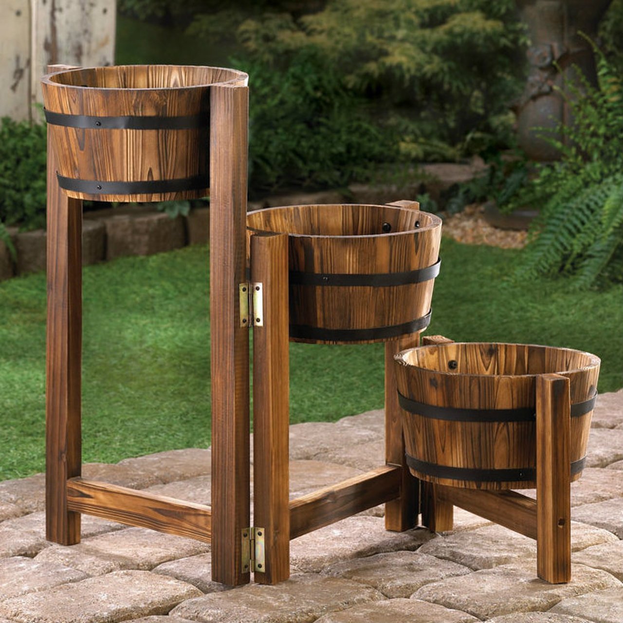 Rustic ThreeLevel Barrels Planter